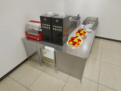 Modern Kitchen Appliances Setup With Stainless Steel Countertop Coffee Machine And Toaster 3d model