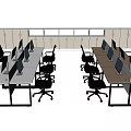 Modern Office Desks Setup With Computer Monitors Black Chairs And White Cabinets 3d model