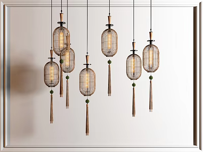 Woven Pendant Lights With Tassel Accents Hanging In Modern Style Against White Background 3d model