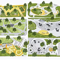 Park Landscape Design Featuring Circular Plazas Curved Paths And Lush Green Areas