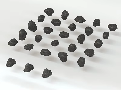 Black Stone and Wood Decorative Pieces Scattered on White Background Surface 3d model