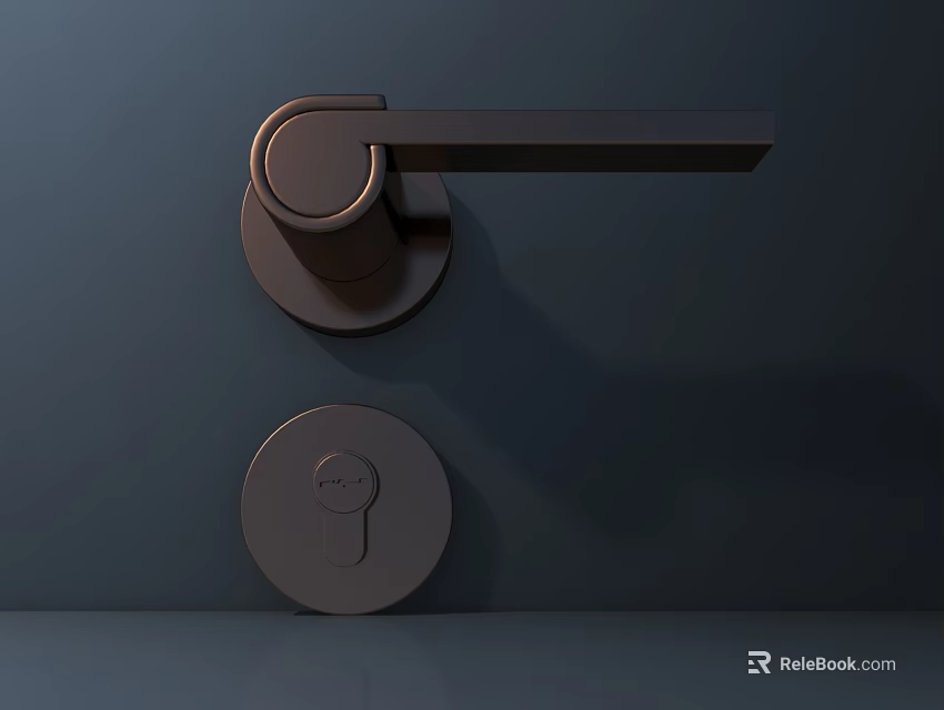 Modern Door Handle with Metallic Finish and Round Lock Plate on Dark Background 3d model 