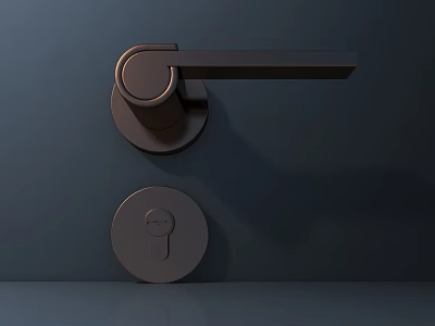 Modern Door Handle with Metallic Finish and Round Lock Plate on Dark Background 3d model