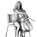 Woman In Floral Dress Playing Cello While Sitting On Black Chair