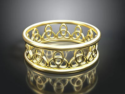 Golden Decorative Bracelet With Intricate Filigree Patterns And Shiny Surface 3d model