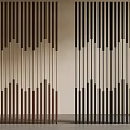 Modern Wooden Room Divider Featuring Vertical Slats Two Tone Geometric Design