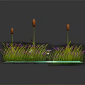 Water Pond Scene With Green Lily Pads Purple White Flowers And Orange Reeds
