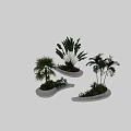 Modern White Tree Planters Landscaping With Various Green Plants And Palm Trees