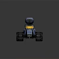 Futuristic Blue Military Vehicle With Yellow Roof Dual Cannons And Large Wheels