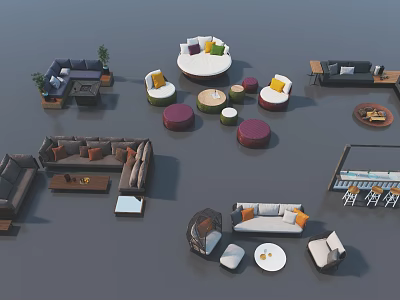 Modern Sofa Coffee Table Combination With Colorful Cushions and Stylish Ottoman Additions 3d model