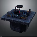 Sci-Fi Platform Structure With Circular Central Core And Orange Pipes Blue Tech Details Control Tower