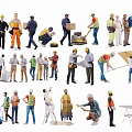 Multiple Workers Performing Various Construction Tasks With Tools And Materials