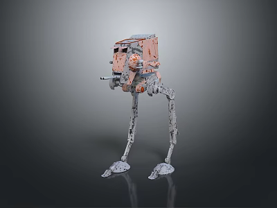 Sci Fi Mechanical Character With Coral Orange Gray Armor And Four Legged Walker Weaponry 3d model