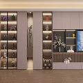 Modern TV Wall Unit With Glass Display Cabinets Wine Racks And Decorative Lighting