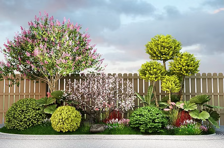 Modern Plant Groups Landscape Trees Arbor Shrub Ball Flower Border Green Plant Combination 3d model