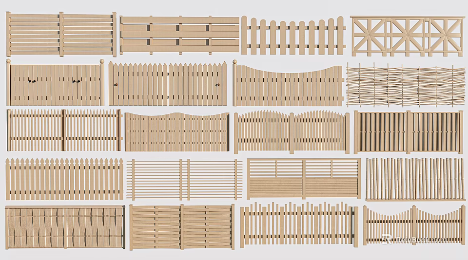 Various Wooden Fence Designs Showcasing Different Style Patterns And Structures 3d model