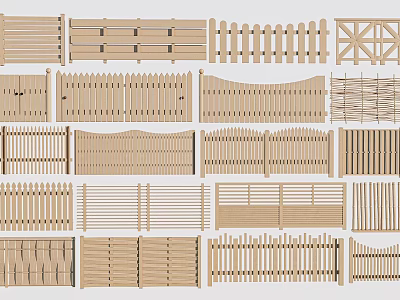 Various Wooden Fence Designs Showcasing Different Style Patterns And Structures 3d model