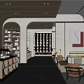 Elegant Modern Clubhouse Interior With Wooden Arched Ceiling Bookshelves Sofa Area And Dark Flooring