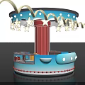 Carousel Style Reception Desk With Blue Red Star Decorations Column Curved Countertop 3d model