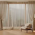 Neutral Tone Curtains With Sheer Layers For Cozy Living Room Mountain View