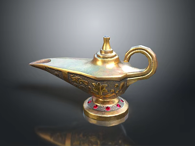 Luxurious Golden Tea Set Adorned With Intricate Patterns And Red Gemstone Base Design 3d model