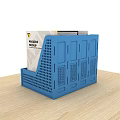 Blue Plastic File Organizer With Documents And Magazines On Wooden Desk