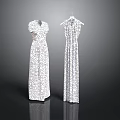 Elegant Sparkling White Sequin Evening Dresses Hanging On Two Hangers