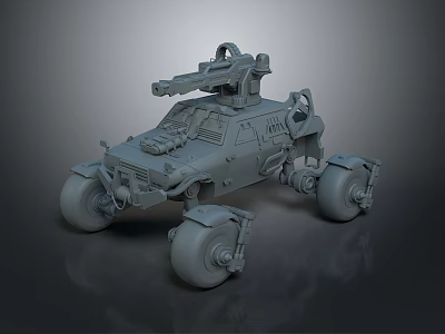 Futuristic Armored Off Road Vehicle With Weapon Mount And Multi Wheel Design 3d model