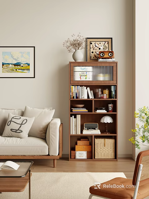 Retro Walnut Wooden Multifunctional Storage Cabinet For Cozy Living Room Books And Daily Sundries Organization 3d model 