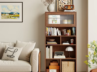 Retro Walnut Wooden Multifunctional Storage Cabinet For Cozy Living Room Books And Daily Sundries Organization 3d model