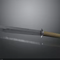 Vintage Metal Knife With Sharp Blade Brown Wrapped Handle And Reflective Surface On Dark Background