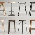 Modern Bar Stools With Different Designs Wooden And Metal Frames Various Styles 3d model