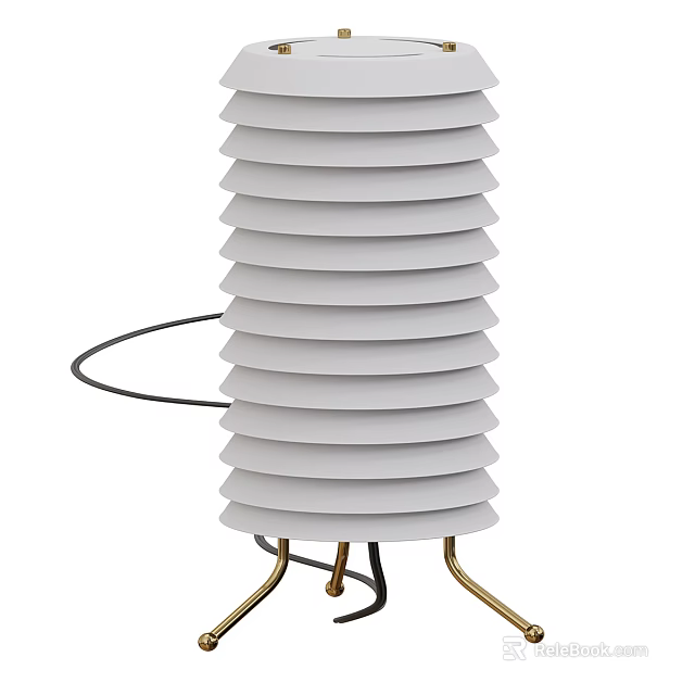 Modern Floor Lamp With Spiral White Shade And Gold Metal Stand 3d model 