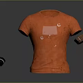 Orange Short sleeve T shirt With Distressed Marks And Leather Accessories