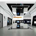 Modern Exhibition Hall Interior With Display Stands Digital Screens And Ceiling Lighting