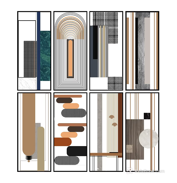 Modern Partition Designs With Geometric Patterns And Diverse Materials For Interior Decor 3d model