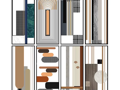 Modern Partition Designs With Geometric Patterns And Diverse Materials For Interior Decor 3d model