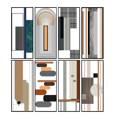 Modern Partition Designs With Geometric Patterns And Diverse Materials For Interior Decor 3d model