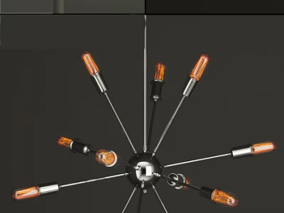 Modern Chandelier With Spiral Metal Arms And Multiple Orange Bulbs 3d model