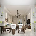 Modern Bright Open Plan Dining And Living Room With Warm Lighting And Comfortable Furniture