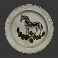 Decorative Plate Featuring Zebra Design And Green Leaf Pattern On Ornate Edge 3d model