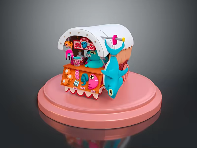 Colorful Display Stand With White Canopy And Pink Base Decorative Items 3d model