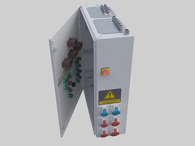 Industrial Control Panel with Electrical Switches Buttons Safety Warning Signs and Components 3d model