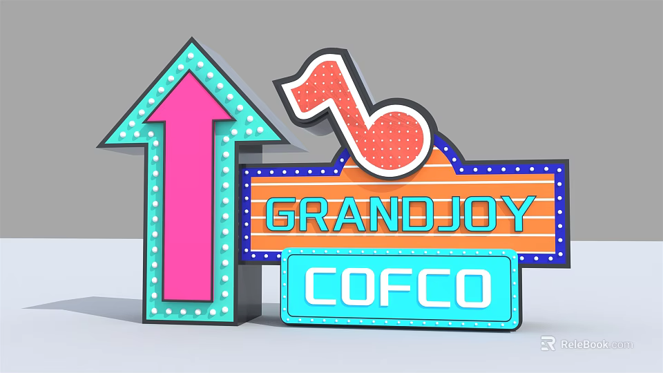 GRANDJOY COFCO Neon Sign Design With Pink Arrow And Music Note Elements 3d model 