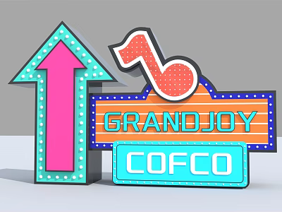 GRANDJOY COFCO Neon Sign Design With Pink Arrow And Music Note Elements 3d model