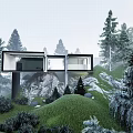 Modern Detached Villa on Hillside With Cantilevered Structure And Natural Rocks Greenery