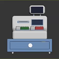 Modern Cash Register With White Body Blue Drawer Green Red Buttons And Display Screen