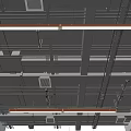 Industrial Ceiling Structure With Metal Framework Pipes Ventilation Grilles And Linear Lights 3d model
