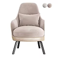 Modern Upholstered Accent Chair With Light Beige Cushion Black Metal Legs And Round Decorative Balls