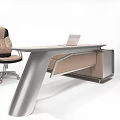 Modern Office Desk with Laptop on Top and Cabinet with Drawers